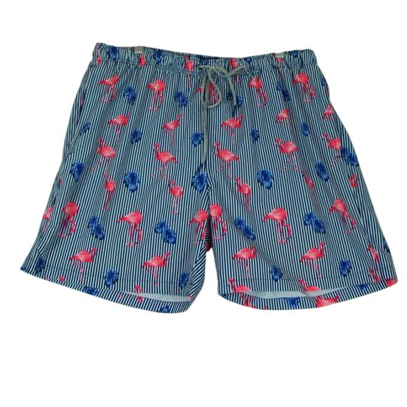 Rainforest Men's‎ Swim Trunks Size XL Flamingos Striped Lined Swimsuit Shorts - Picture 1 of 10